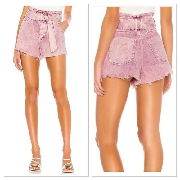 Free People Pants - WE THE FREE See you Sometime Frayed High waist Denim Shorts Pink Sz L NWOT